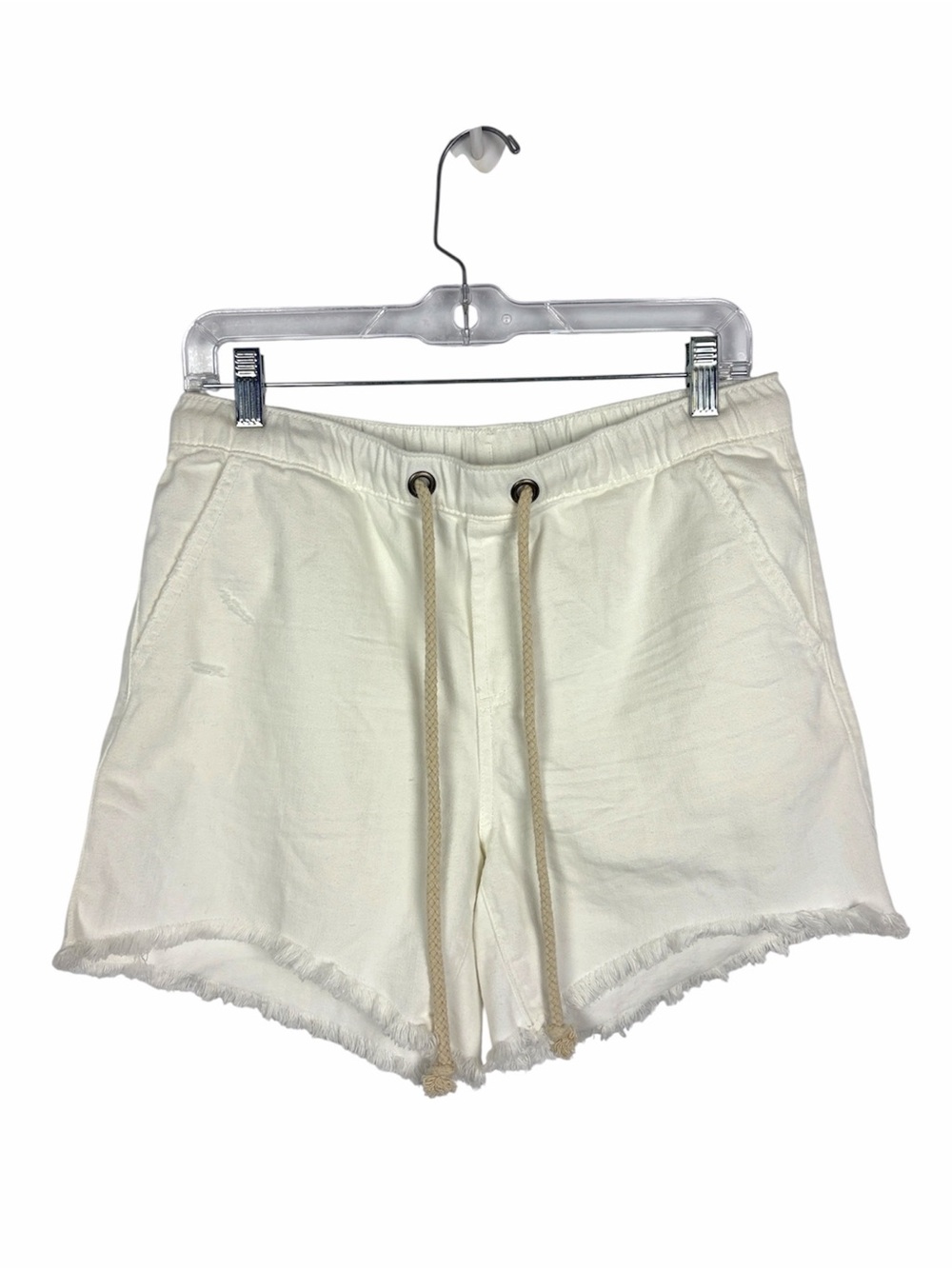 Aerie White Fringe Hem Drawstring Cotton Blend Shorts Medium